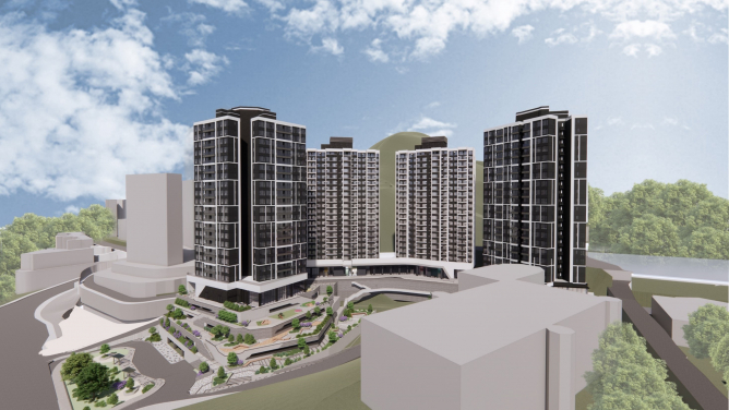 The High West Development comprises two student hostel buildings, two staff quarters buildings, and supporting facilities (Artist’s Impression).